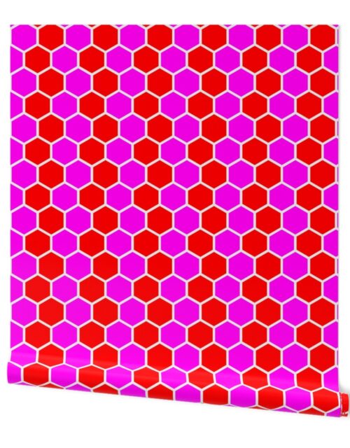 Honeycomb Hexagons in Neon Red and Pink Wallpaper