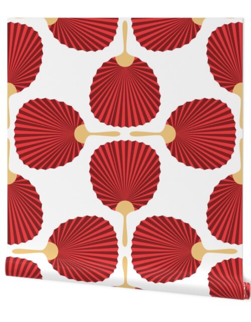Jumbo Chinese Red Paddle Hand Fan on White Wallpaper