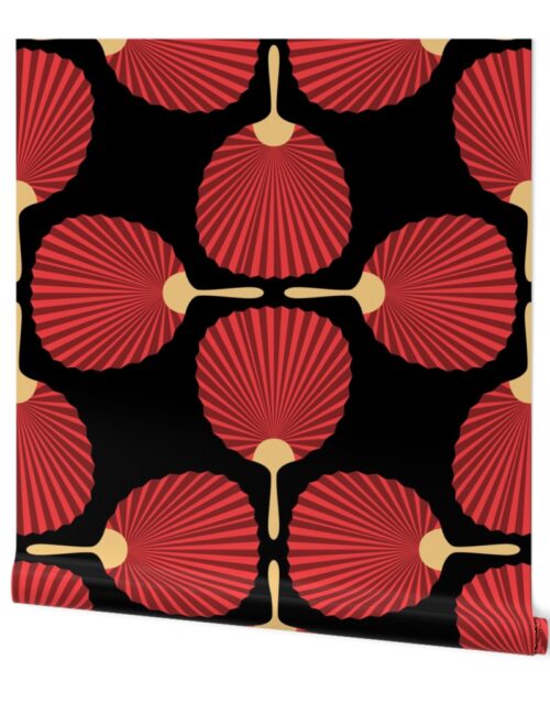 Jumbo Chinese Red Paddle Hand Fan on Black Wallpaper