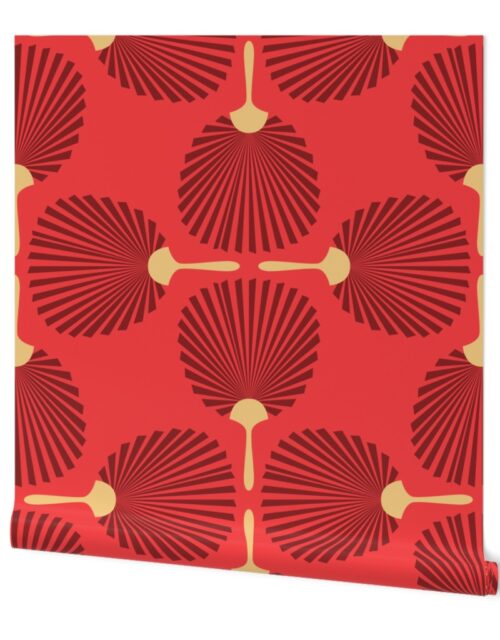 Jumbo Chinese Red Paddle Hand Fan on Lantern Red Wallpaper