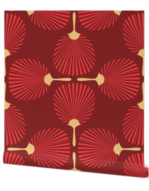 Jumbo Chinese Red Paddle Hand Fan on Chinese Red Wallpaper