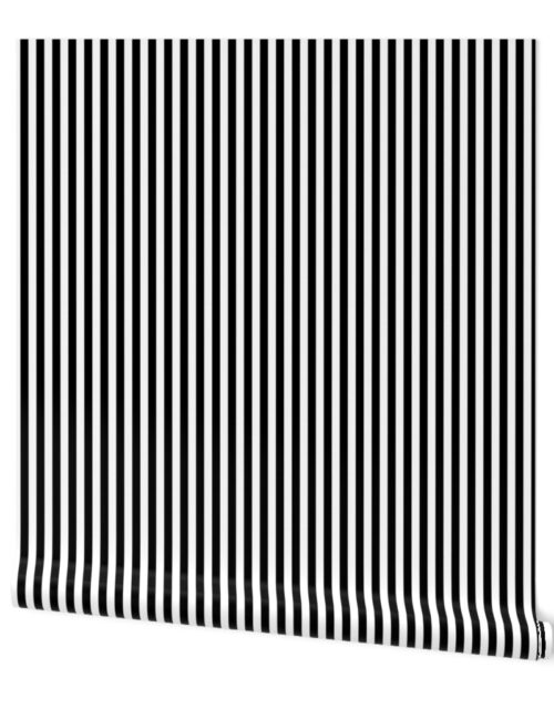 1 cm Euro Metric Width Pin Stripes in Black and White Wallpaper