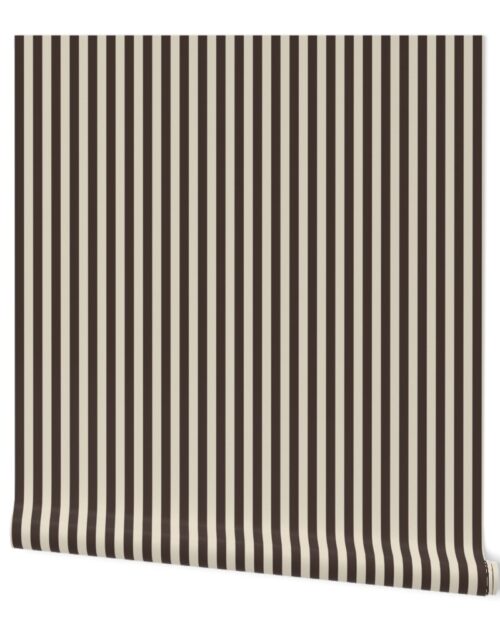 Half Inch Pencil Stripes  Cream and Chocolate Wallpaper