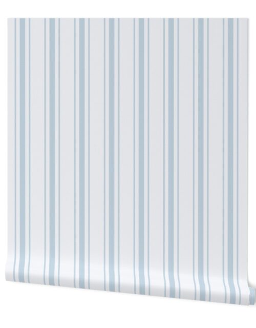 Sky Blue French Provincial Ticking Stripe on Off-White Wallpaper