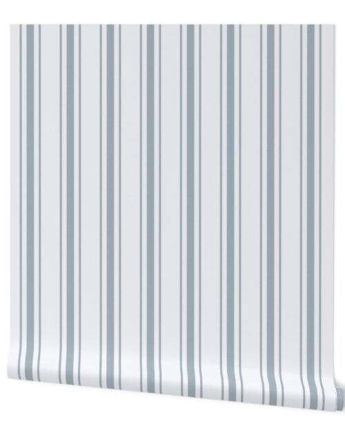 Winter Blue French Provincial Ticking Stripe on Off-White Wallpaper