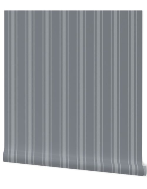 Grey Blue French Provincial Ticking Stripe Wallpaper