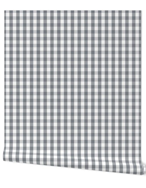 Grey Blue and White French Provincial Winter Gingham Check Wallpaper
