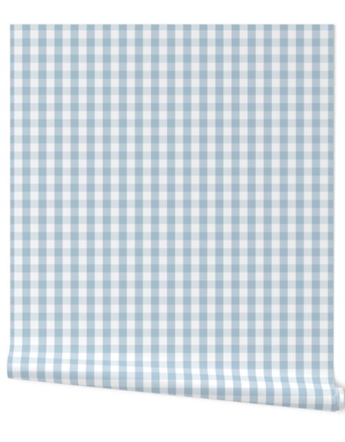 Sky Blue and White French Provincial Winter Gingham Check Wallpaper