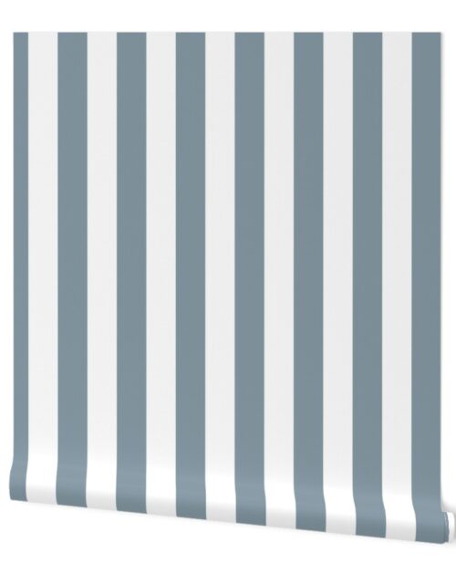 Winter Blue and White Vertical 2 inch French Provincial Cabana Stripe Wallpaper