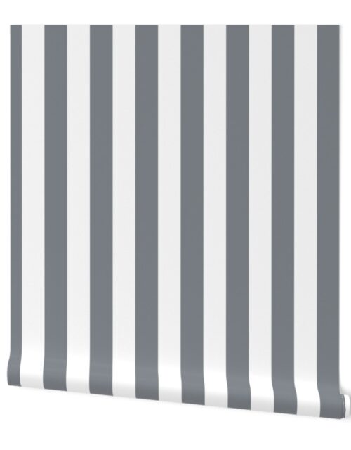 Grey Blue and White Vertical 2 inch French Provincial Cabana Stripe Wallpaper