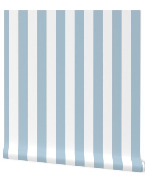 Sky Blue and White Vertical 2 inch French Provincial Cabana Stripe Wallpaper
