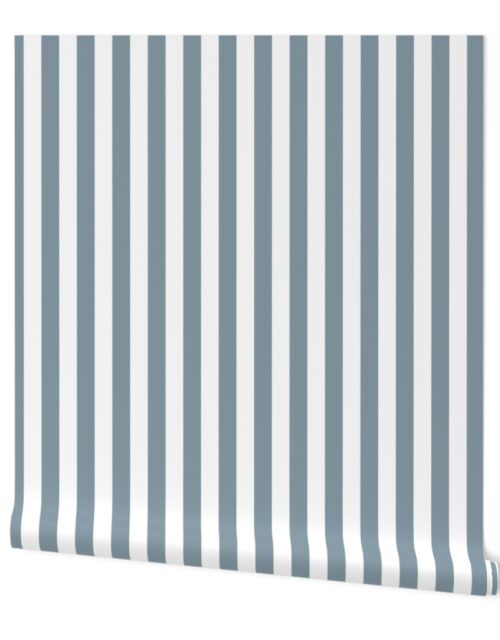 Winter Blue and White Vertical 1 inch French Provincial Stripe Wallpaper