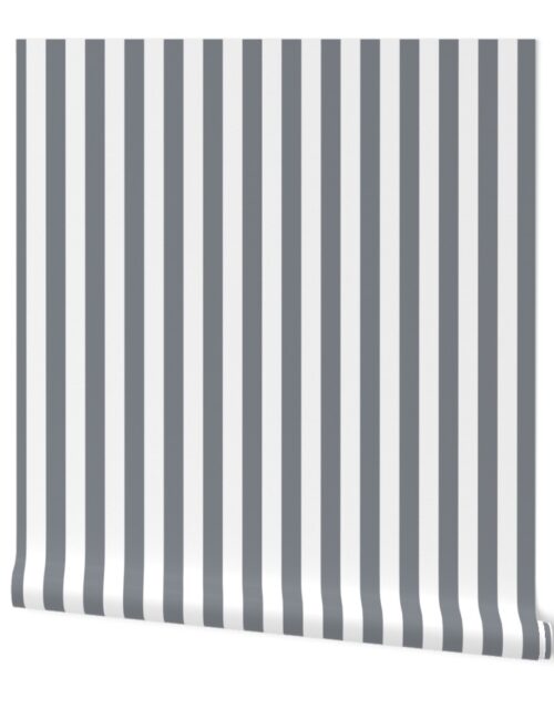 Grey Blue and White Vertical 1 inch French Provincial Stripe Wallpaper