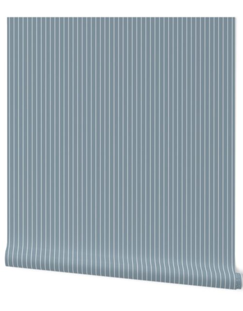 Winter Blue and White Half Inch French Provincial Winter Pin Stripes Wallpaper