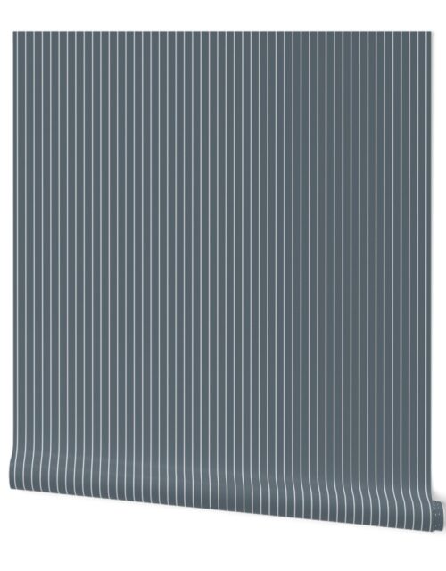 Ice Blue and White Half Inch French Provincial Winter Pin Stripes Wallpaper