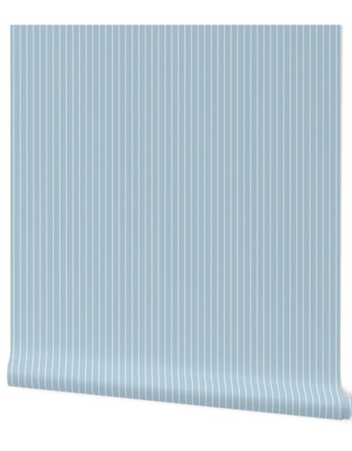 Sky Blue and White Half Inch French Provincial Winter Pin Stripes Wallpaper