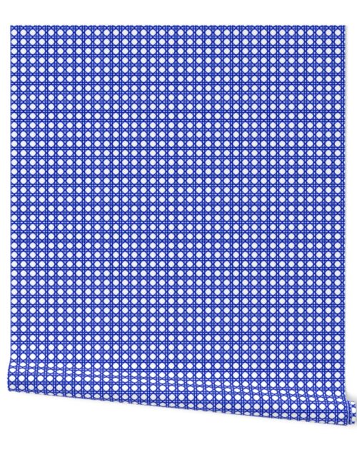 Cobalt Blue  on White Rattan Pattern Wallpaper