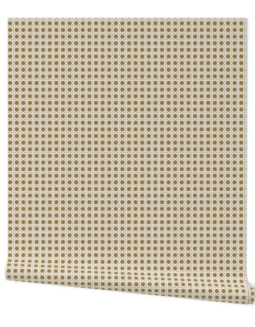 White on Tan Rattan Caning Pattern Wallpaper