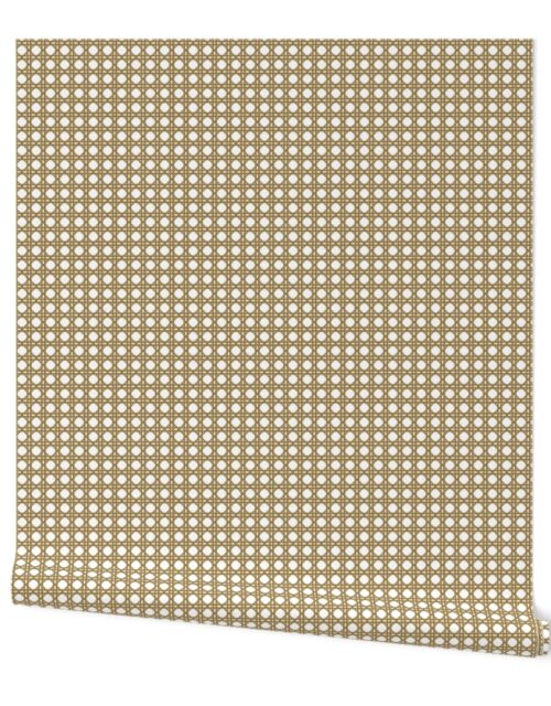 Tan  on White Rattan Caning Pattern Wallpaper