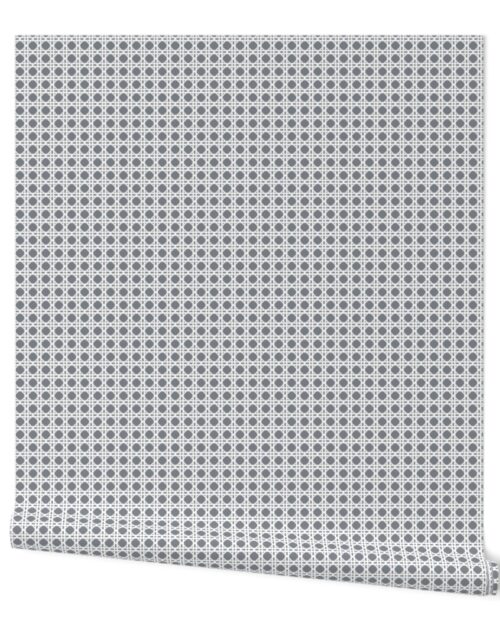 White on Grey Blue Rattan Caning Pattern Wallpaper