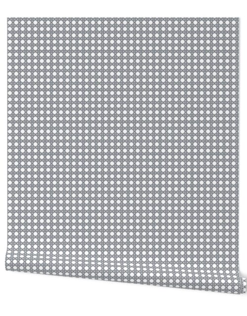 Grey Blue on White Rattan Caning Pattern Wallpaper
