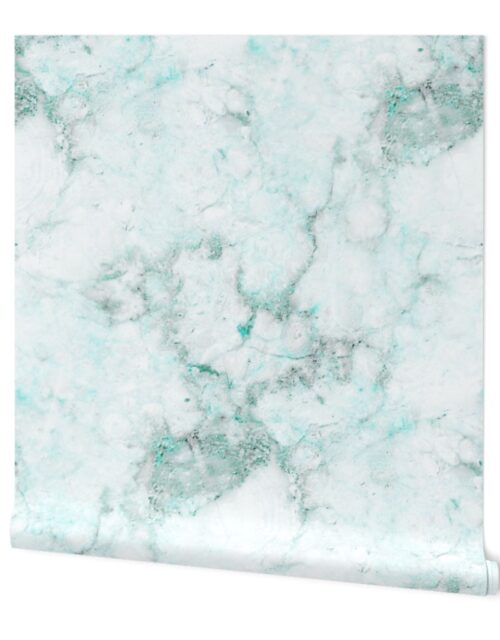 Marble Natural Stone Grey With Turquoise Veining Quartz Wallpaper