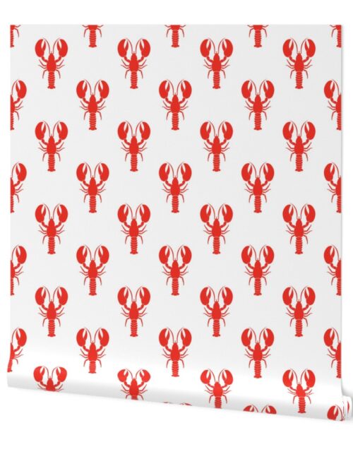 Handdrawn Motif of a Red Lobster on White Wallpaper