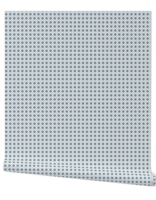 White on Winter Blue Rattan Caning Pattern Wallpaper