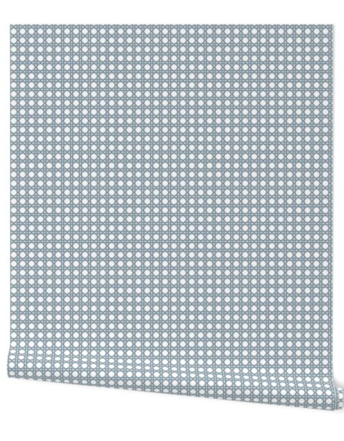 Winter Blue on White Rattan Caning Pattern Wallpaper
