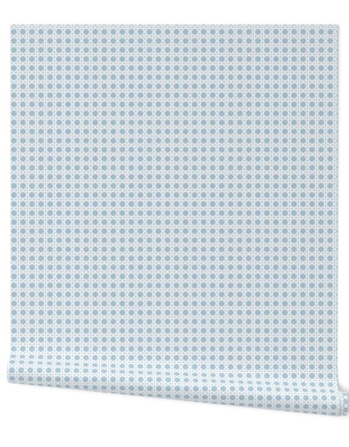 White on Sky Blue Rattan Caning Pattern Wallpaper