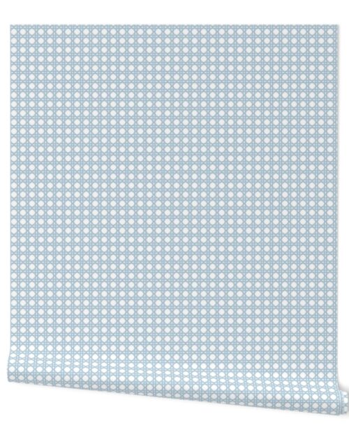 Sky Blue  on White Rattan Caning Pattern Wallpaper