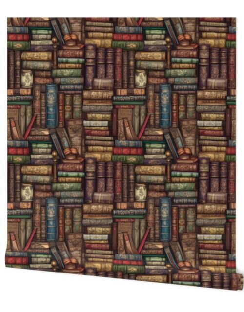 Small Stacked Bound Vintage Books on Library Book Shelf Wallpaper