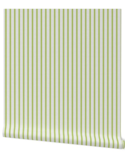 Medium Fresh Green on Off-White French Provincial Mattress Ticking Wallpaper