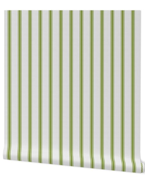 Grass Green on Off-White French Provincial Mattress Ticking Wallpaper