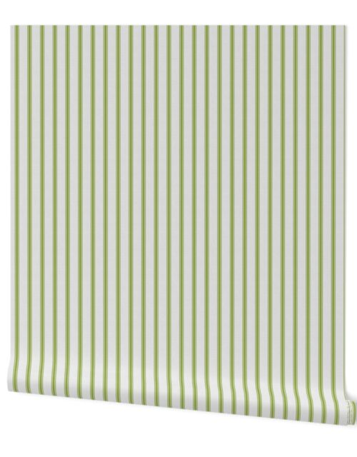 Medium  Grass Green on Off-White French Provincial Mattress Ticking Wallpaper