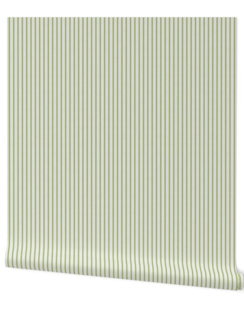 Small  Grass Green on Off-White French Provincial Mattress Ticking Wallpaper