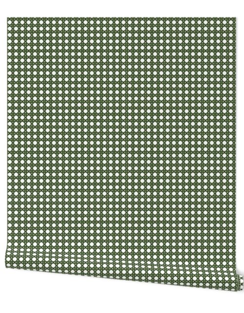 Lichen Green  on White Rattan Caning Pattern Wallpaper