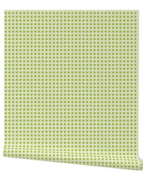 White on Fresh Green Rattan Caning Pattern Wallpaper