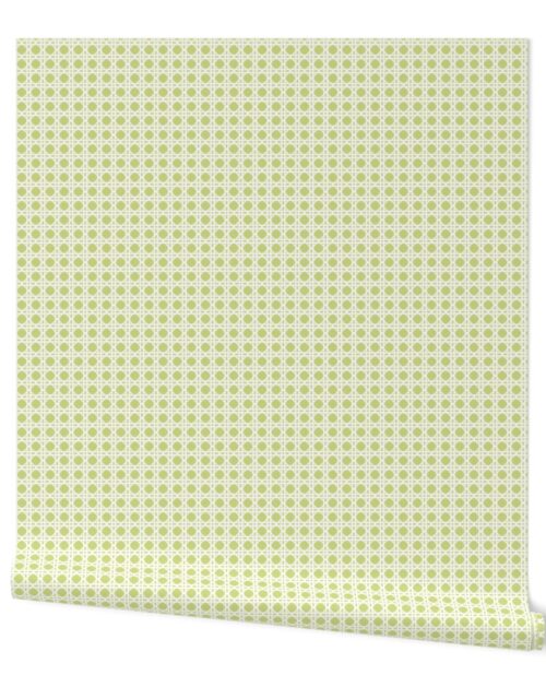 White on New Green Rattan Caning Pattern Wallpaper