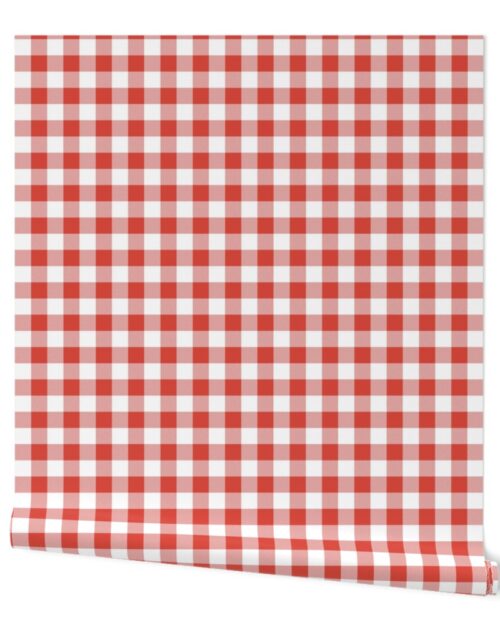 Red Vermillion Vintage Christmas Gingham Check Wallpaper