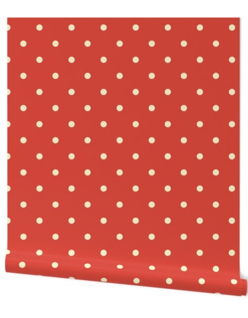 Yellow Gold Polka Dots on Vintage Christmas Red Vermillion Wallpaper