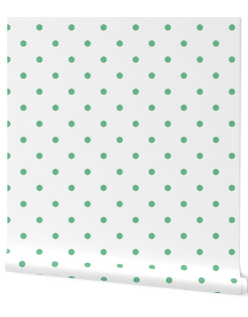 Green Polka Dots on Vintage Christmas Snowy White Wallpaper