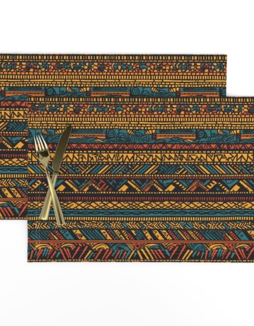 Tribal Mudcloth Boho Ethnic Print in Gold, Teal, Brown and Orange Placemats