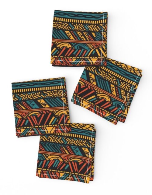 Tribal Mudcloth Boho Ethnic Print in Gold, Teal, Brown and Orange Cocktail Napkins