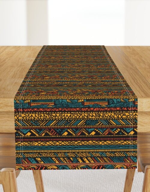 Tribal Mudcloth Boho Ethnic Print in Gold, Teal, Brown and Orange Table Runner