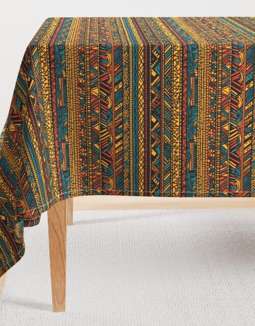 Tribal Mudcloth Boho Ethnic Print in Gold, Teal, Brown and Orange Rectangular Tablecloth