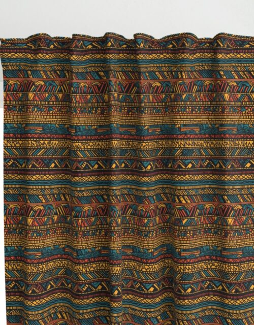 Tribal Mudcloth Boho Ethnic Print in Gold, Teal, Brown and Orange Curtains