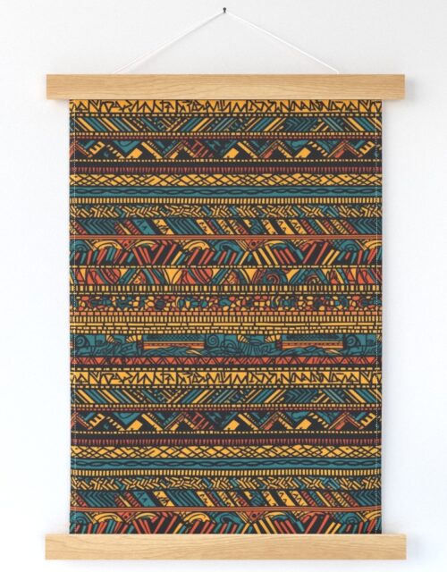 Tribal Mudcloth Boho Ethnic Print in Gold, Teal, Brown and Orange Wall Hanging