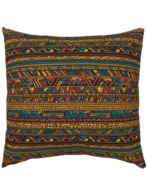 Tribal Mudcloth Boho Ethnic Print in Gold, Teal, Brown and Orange Euro Pillow Sham