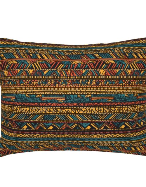 Tribal Mudcloth Boho Ethnic Print in Gold, Teal, Brown and Orange Standard Pillow Sham